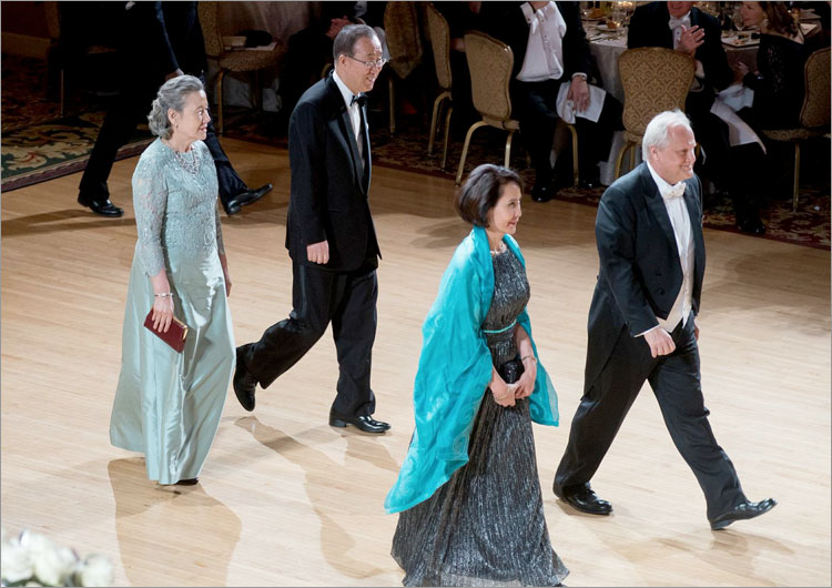 Austrian UN Ambassador H.E. Martin Sajdik & Mrs. Sajdik escort UN Secretary-General H.E. Ban ki-moon and Mrs. Ban