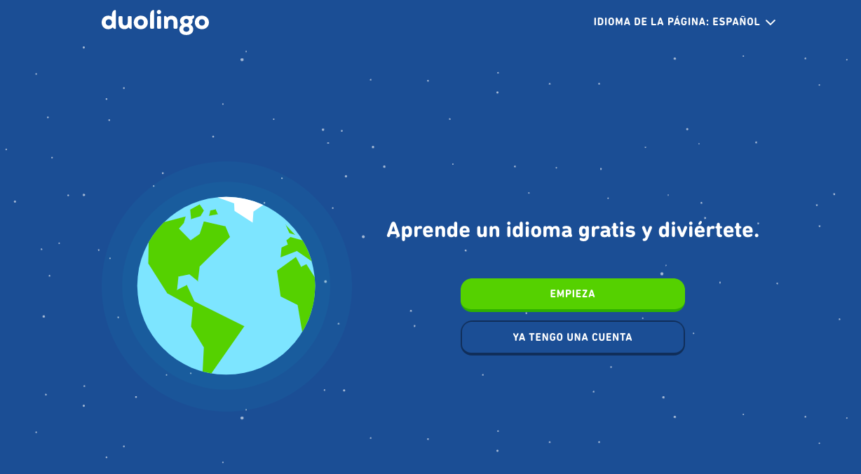 Portal de entrada del website Duolingo
